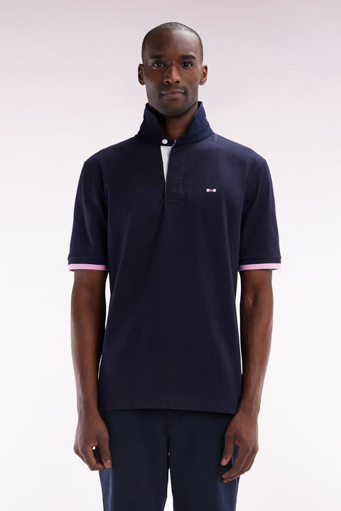 Maillot à manches courtes en coton marine broderie dos Eden Park coupe droite - Image 1