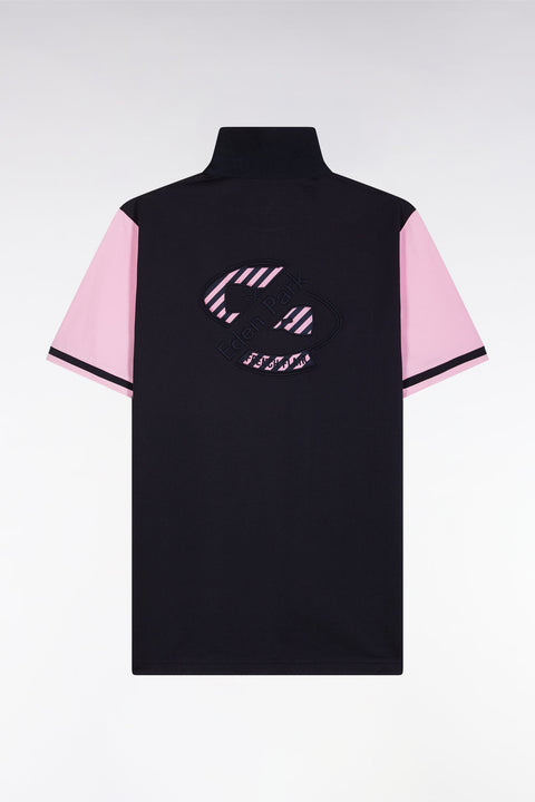 Maillot à manches courtes en coton marine et rose broderie dos coupe droite - Image 2
