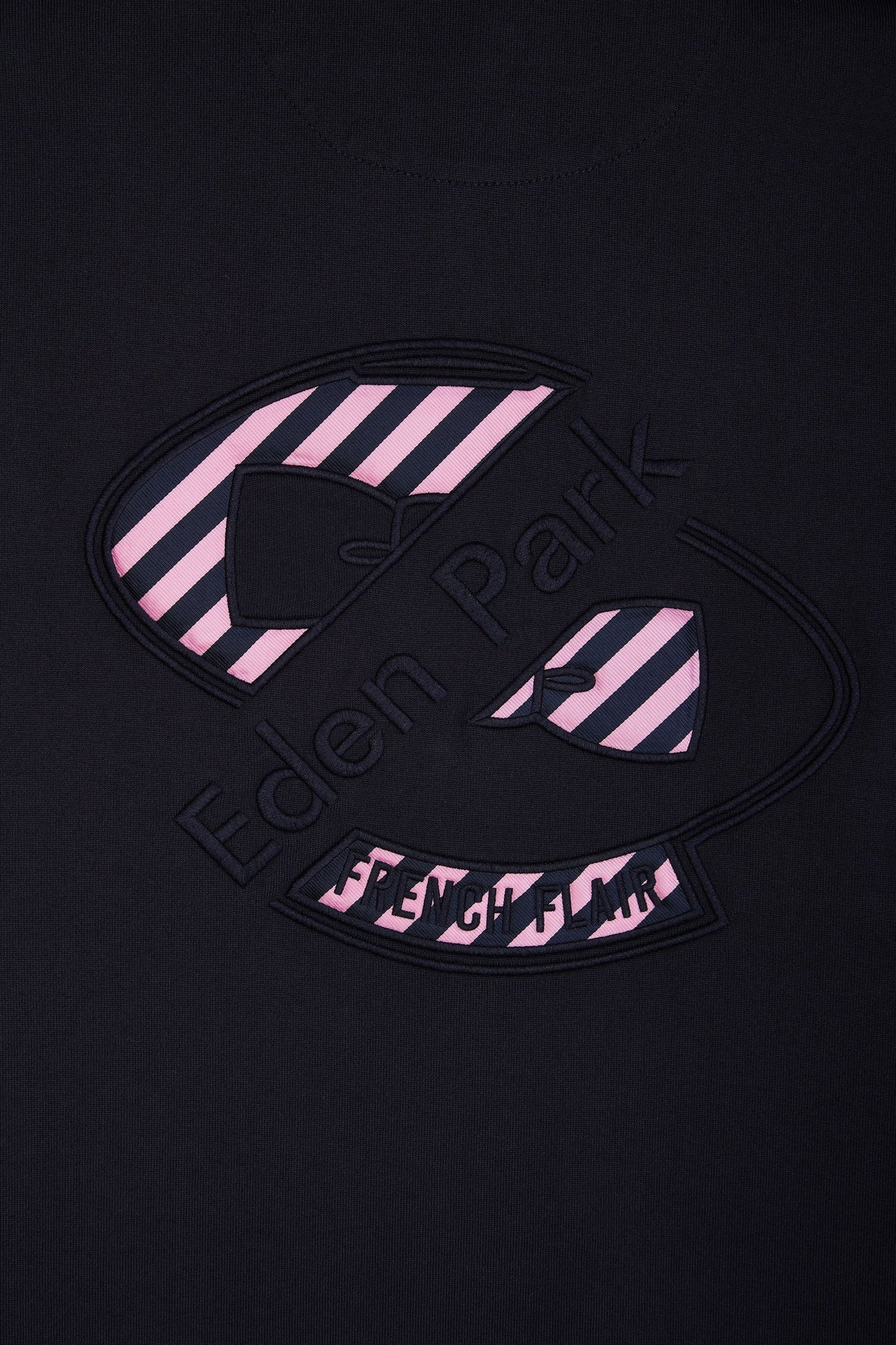 Maillot à manches courtes en coton marine et rose broderie dos coupe droite