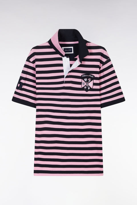 Maillot 6 Nations à manches courtes rayé marine et rose coupe droite - Image 2