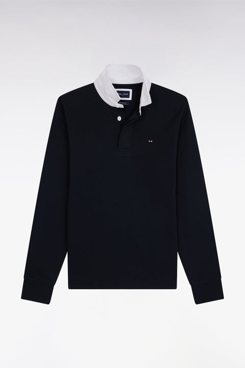 Maillot à manches longues en coton Pima marine coupe droite - Image 1