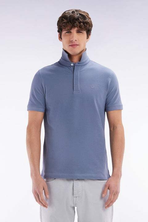 Polo à manches courtes en coton stretch bleu gris coupe ajustée - Image 1