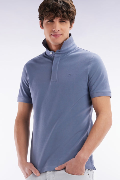 Polo à manches courtes en coton stretch bleu gris coupe ajustée - Image 3
