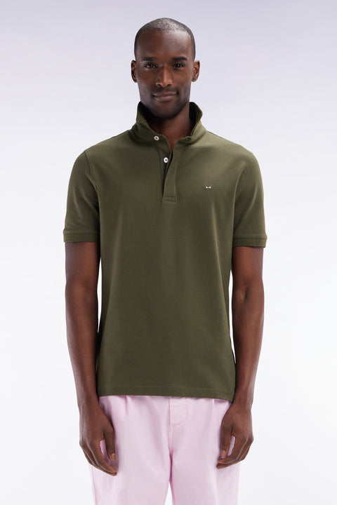 Polo à manches courtes en piqué coton stretch kaki coupe ajustée - Image 1