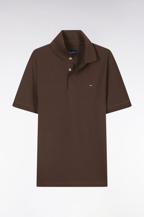 Polo à manches courtes en piqué coton stretch marron coupe ajustée - Image 2