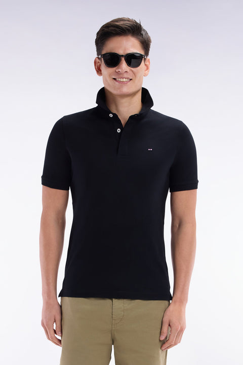 Polo à manches courtes en coton stretchnoir coupe ajustée - Image 1