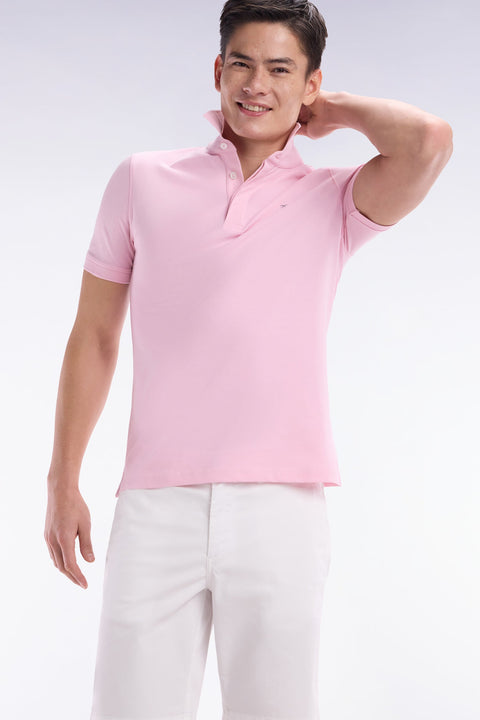 Polo à manches courtes en piqué coton stretch rose coupe ajustée - Image 3