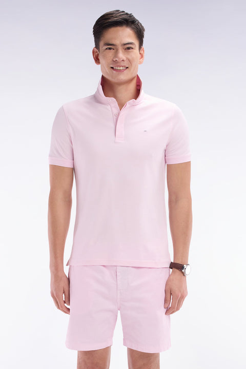 Polo à manches courtes en piqué coton stretch rose pâle coupe ajustée - Image 1