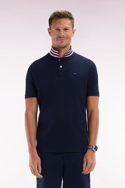 Polo à manches courtes en piqué de coton Pima marine dessous de col cerclé coupe droite - Image 1