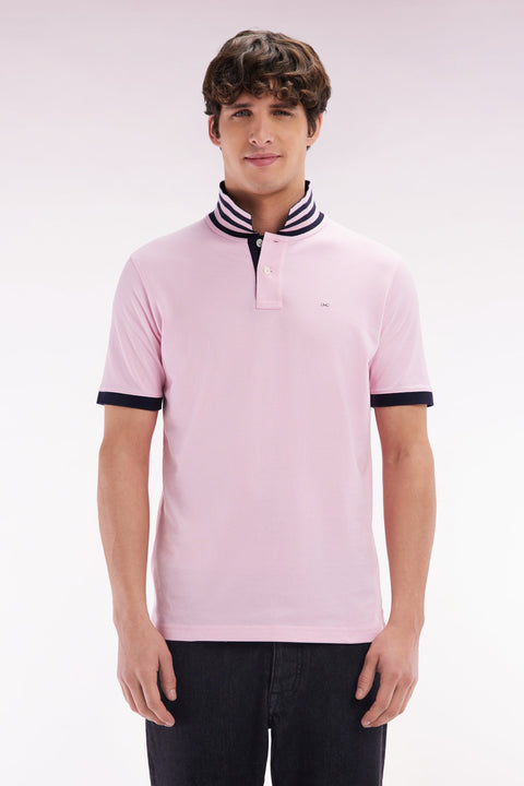 Polo à manches courtes en piqué de coton Pima rose clair dessous de col cerclé coupe droite - Image 1