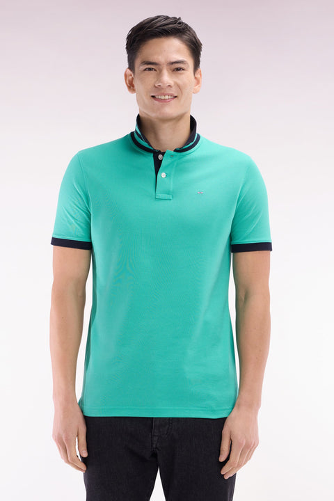 Polo à manches courtes en piqué de coton Pima vert dessous de col cerclé coupe droite - Image 1