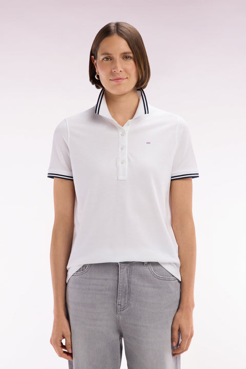 Polo à manches courtes en piqué de coton Pima blanc détails rayés coupe droite - Image 3