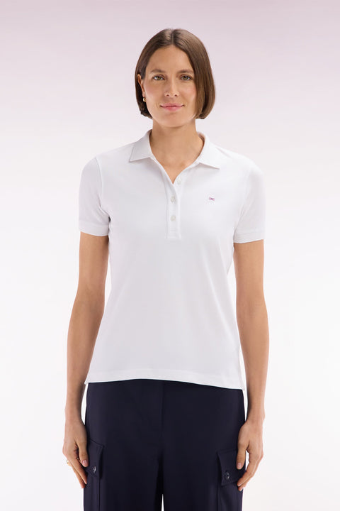 Polo à manches courtes en piqué de coton stretch blanc coupe ajustée - Image 3