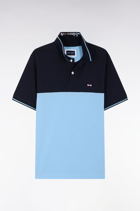 Polo à manches courtes en piqué coton ciel col jacquard coupe droite - Image 2