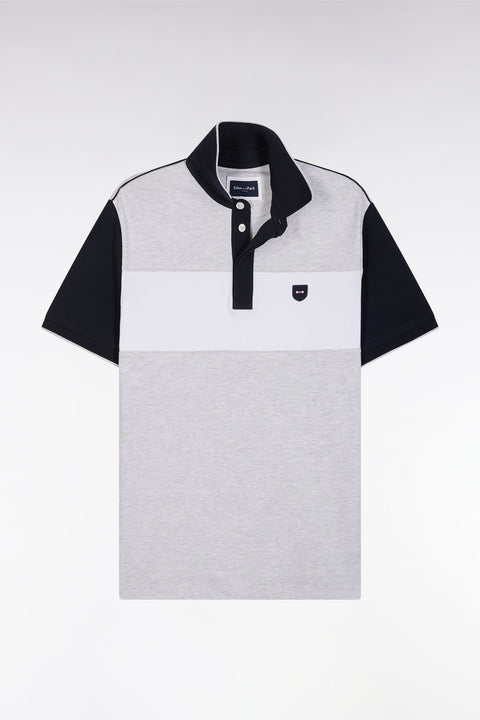 Polo à manches courtes en coton stretch gris bande contrastée coupe ajustée - Image 2