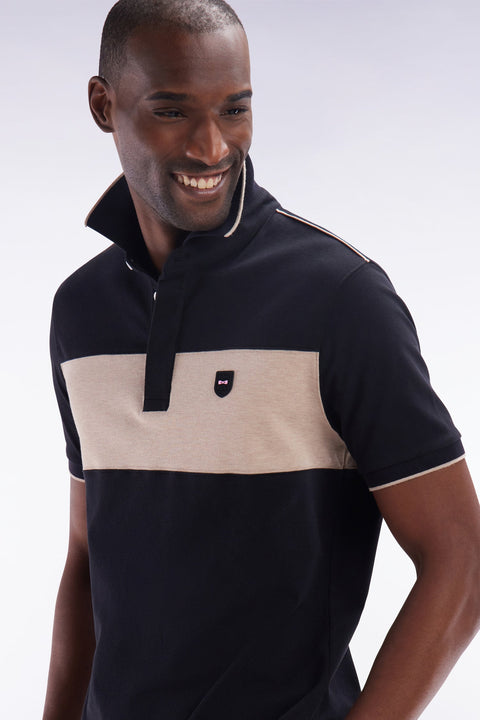 Polo à manches courtes en coton stretch noir bande contrastée coupe ajustée - Image 3