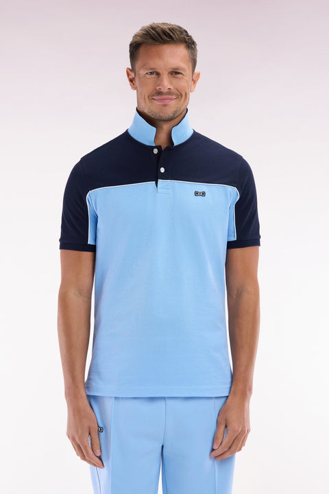 Polo à manches courtes en coton ciel colorblock coupe droite - Image 1
