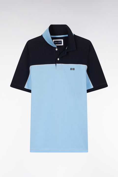 Polo à manches courtes en coton ciel colorblock coupe droite - Image 2
