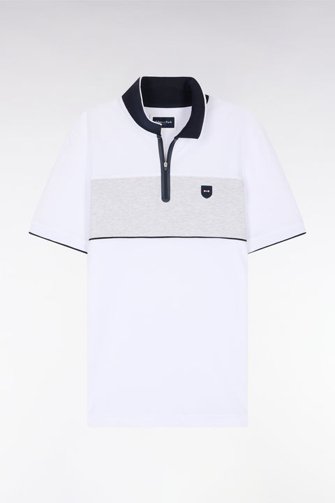 Polo à manches courtes en piqué de coton chiné stretch blanc détails contrastés coupe ajustée - Image 2