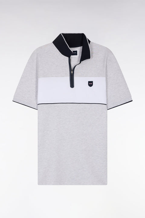 Polo à manches courtes en piqué de coton chiné stretch gris détails contrastés coupe ajustée - Image 2