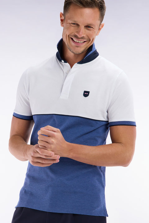 Polo à manches courtes en coton stretch bicolore bleu coupe ajustée - Image 3