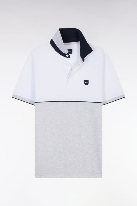 Polo à manches courtes en coton stretch bicolore gris coupe ajustée - Image 1