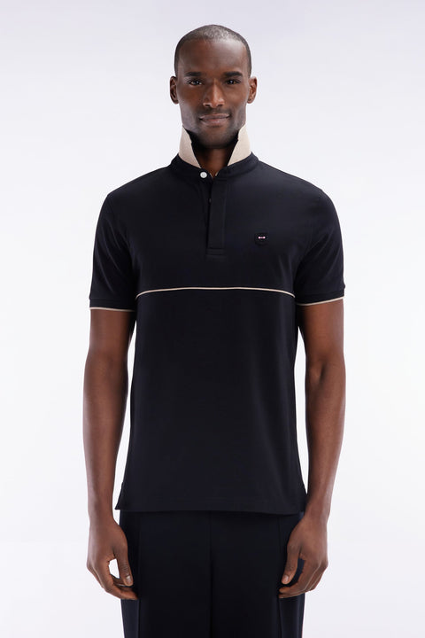 Polo à manches courtes en coton stretch bicolore noir coupe ajustée - Image 1