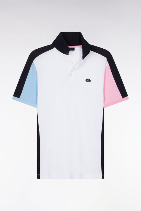 Polo à manches courtes colorblock en coton blanc coupe droite - Image 2