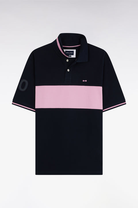 Polo à manches courtes en piqué coton rose bande contrastée coupe décontractée - Image 1