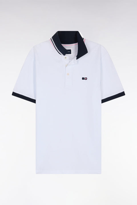 Polo à manches courtes en piqué coton blanc broderie tricolore coupe droite - Image 2