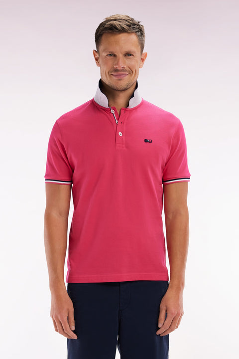 Polo à manches courtes en coton fuchsia col contrasté coupe droite - Image 1