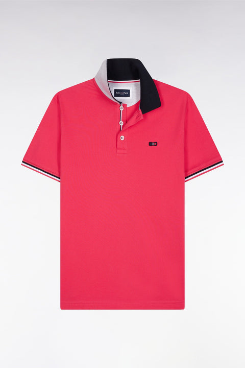 Polo à manches courtes en coton fuchsia col contrasté coupe droite - Image 2