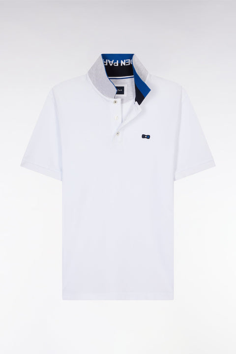 Polo à manches courtes en coton blanc col bicolore jacquard Eden Park coupe droite - Image 2