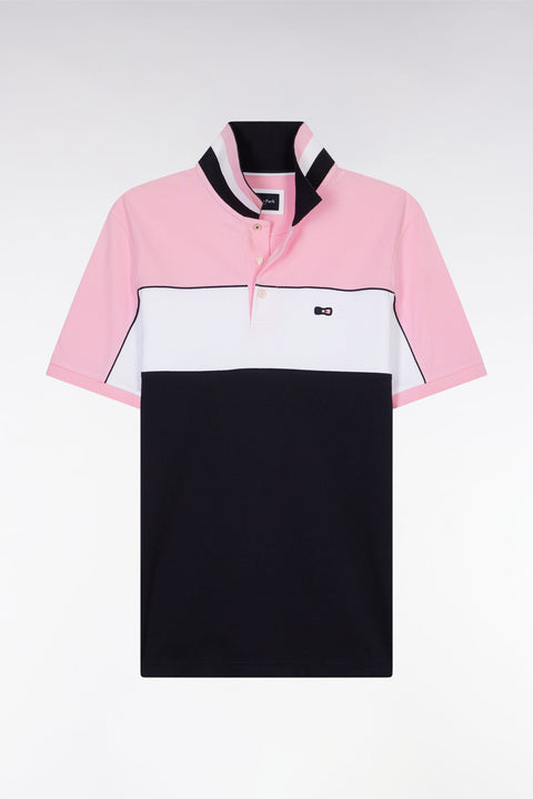 Polo à manches courtes en coton tricolore rose dessous de col rayé coupe droite - Image 2