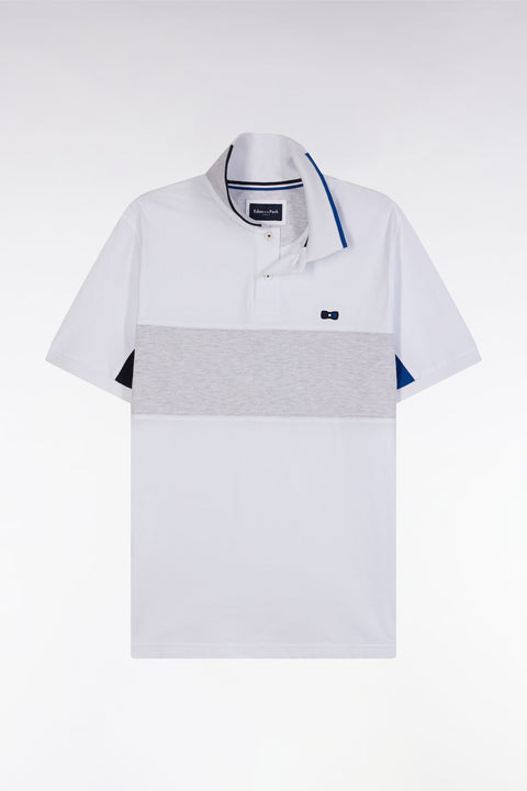 Polo à manches courtes colorblock en coton blanc détails gris et marine coupe droite - Image 2