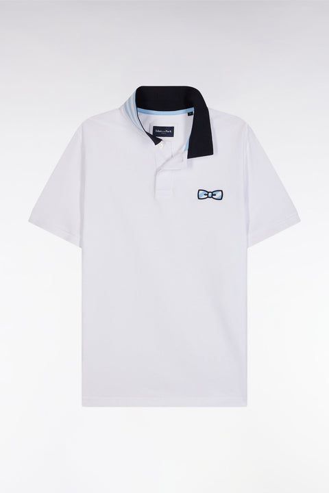 Polo à manches courtes en coton blanc dessous de col cerclé coupe droite - Image 2