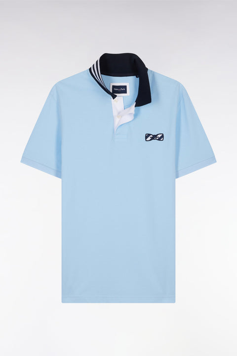 Polo à manches courtes en coton ciel dessous de col cerclé coupe droite - Image 1