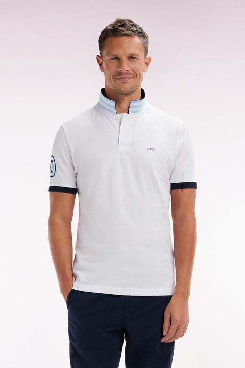 Polo à manches courtes en piqué coton blanc broderie manches 10 coupe droite - Image 1