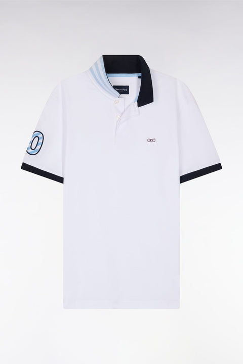 Polo à manches courtes en piqué coton blanc broderie manches 10 coupe droite - Image 2