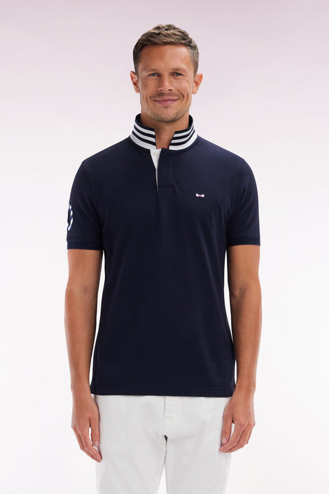 Polo à manches courtes en piqué coton marine broderie manches 10 coupe droite - Image 1