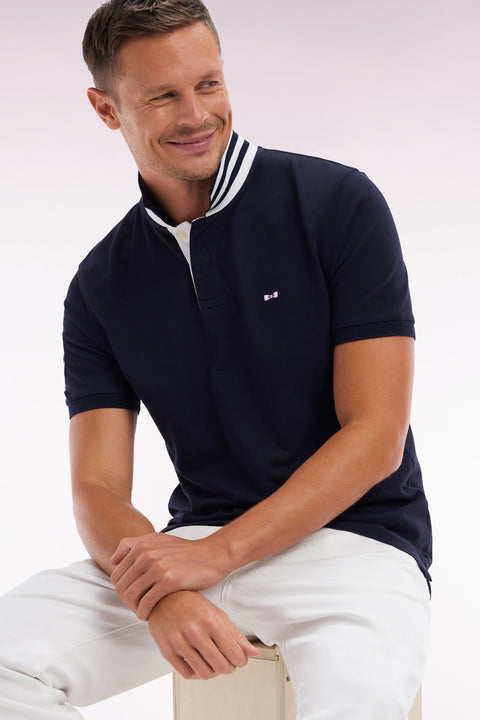 Polo à manches courtes en piqué coton marine broderie manches 10 coupe droite - Image 3