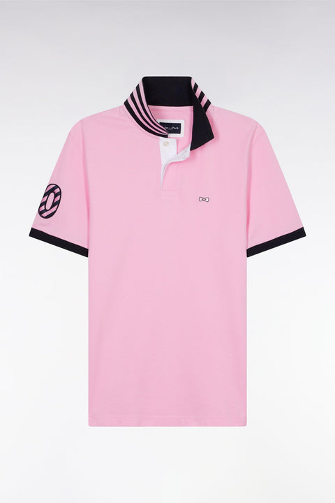 Polo à manches courtes en piqué coton rose broderie manches 10 coupe droite - Image 2