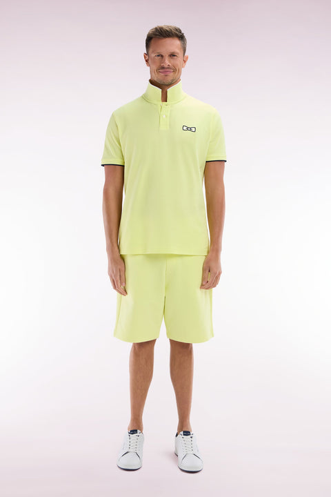 Polo à manches courtes en coton jaune broderie ton sur ton coupe décontractée - Image 1