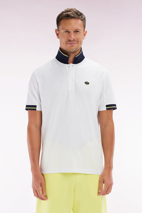 Polo à manches courtes en coton jaune détails colorés coupe décontractée - Image 1