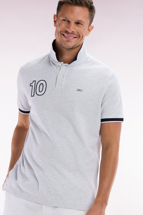 Polo à manches courtes en coton gris broderie 10 coupe décontractée - Image 3