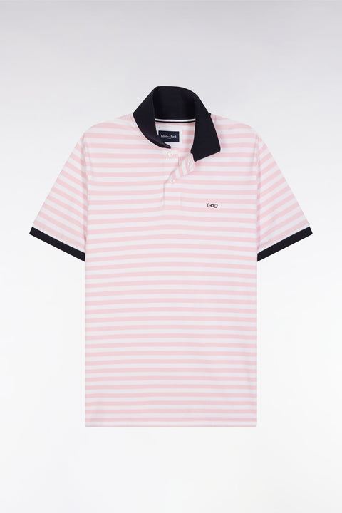 Polo marinière à manches courtes en coton stretch rayé rose coupe ajustée - Image 2
