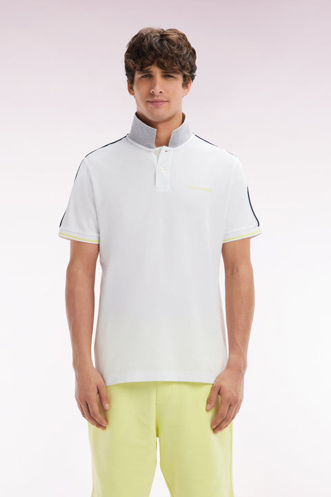 Polo à manches courtes uni en coton blanc inscription Eden Park coupe décontractée - Image 1