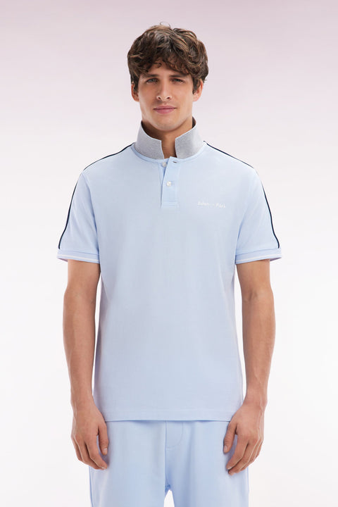 Polo à manches courtes uni en coton ciel inscription Eden Park coupe décontractée - Image 1