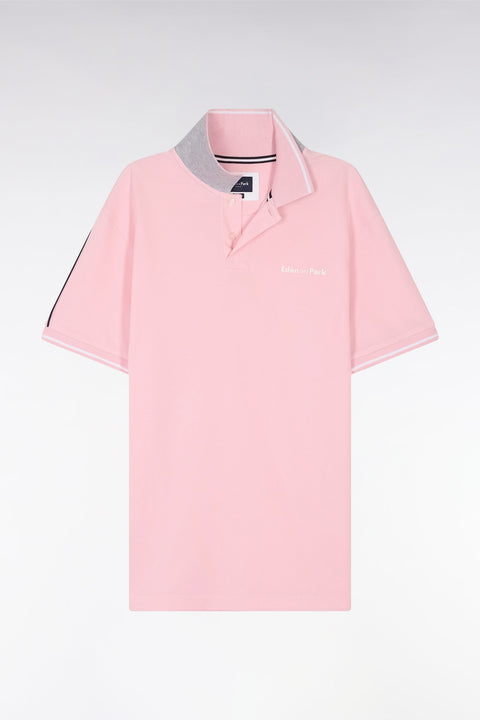Polo à manches courtes uni en coton rose inscription Eden Park coupe décontractée - Image 2