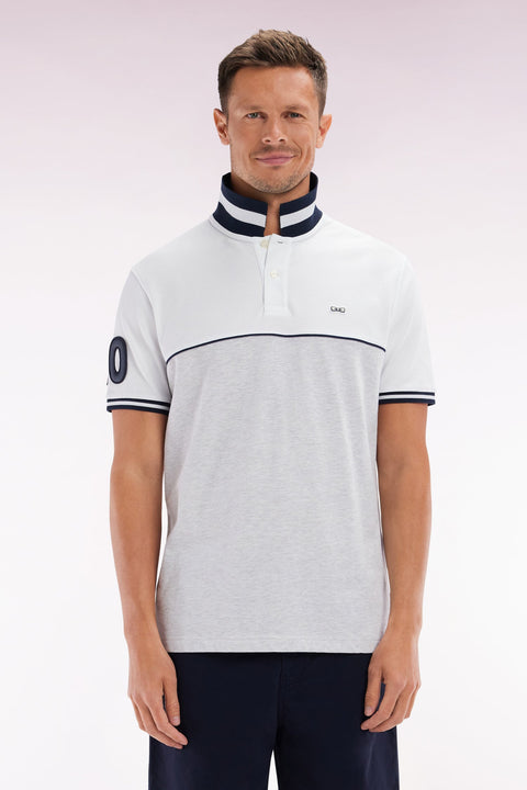 Polo à manches courtes bicolore en coton gris et blanc coupe décontractée - Image 1